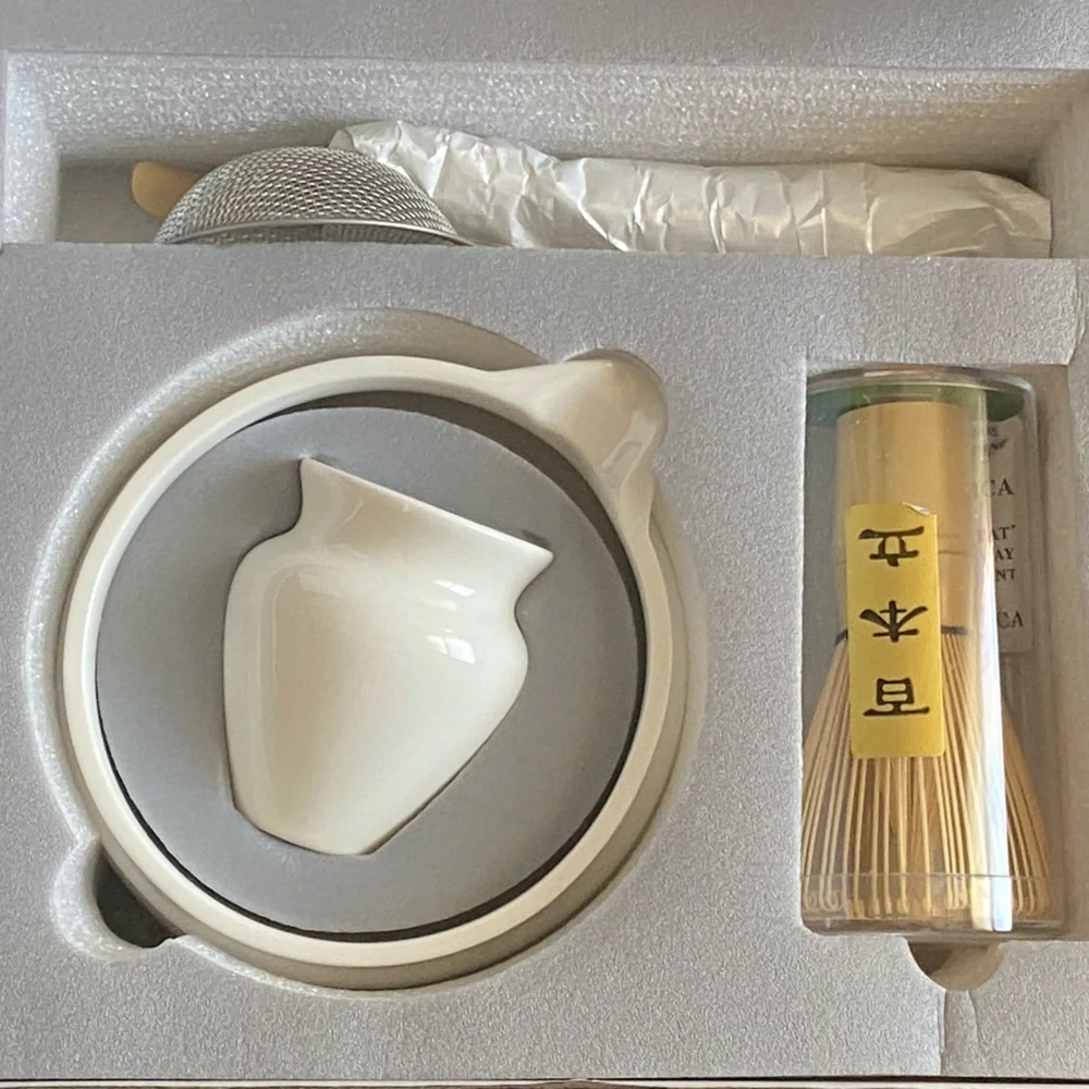 6 Pieces Green Matcha Kit for Matcha Lover Tea Ceremony White Ceramic Bamboo